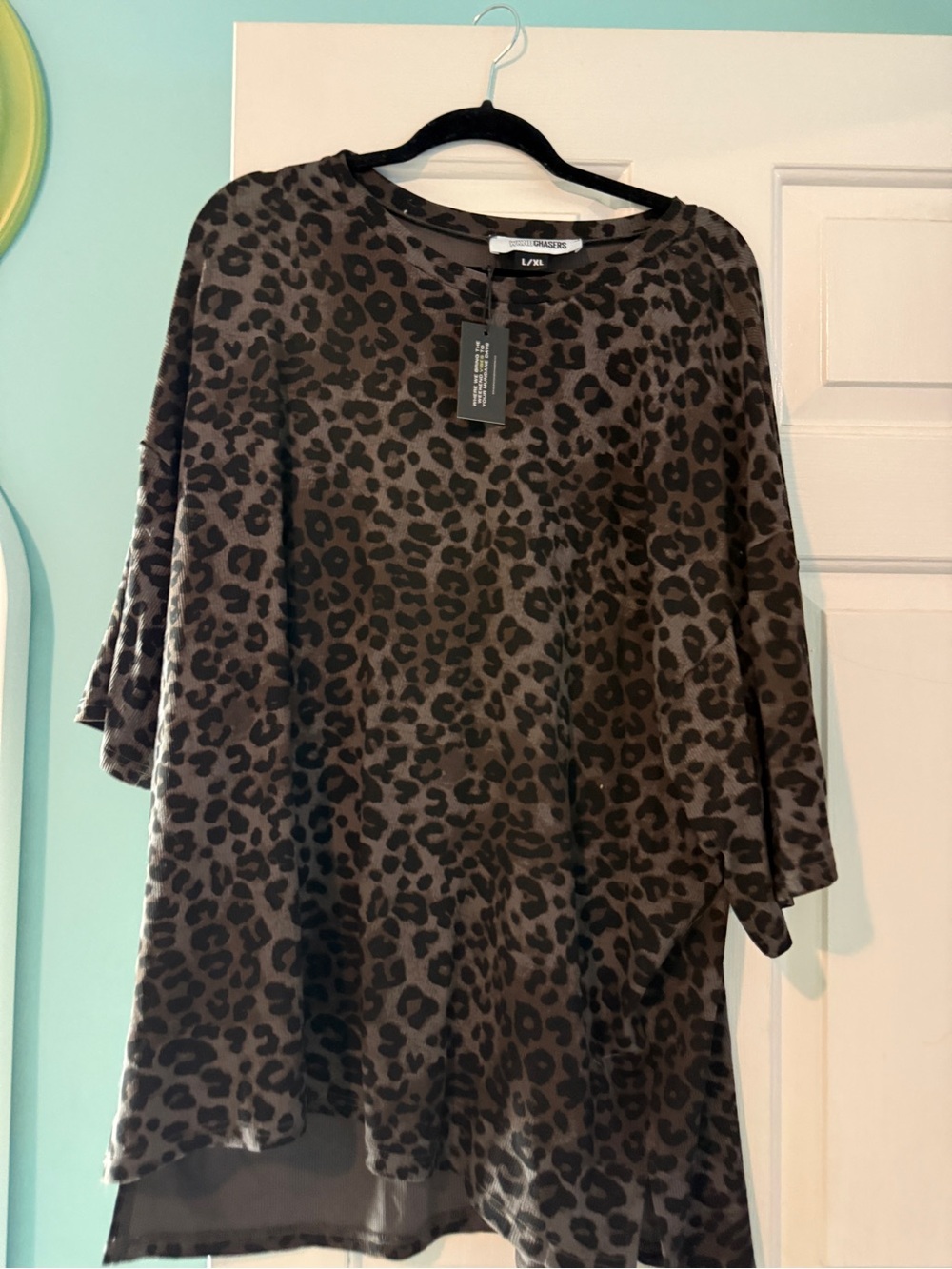 WKND CHASERS Leopard Print Long Sleeve Tunic Top - Brown & Black